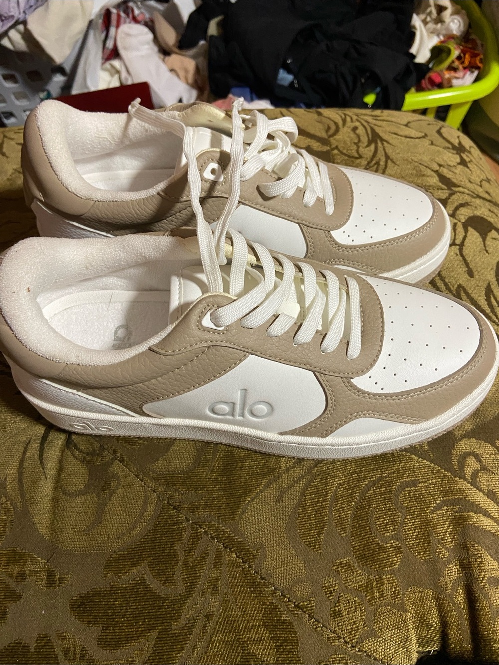 ALO Yoga women's White and Beige Lace-Up Sneakers
